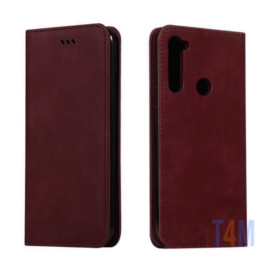 Funda Abatible de Cuero con Bolsillo Interno para Xiaomi Redmi Note 8/8t Rojo